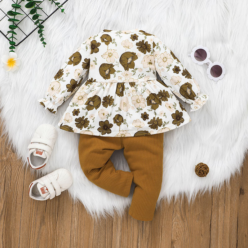 Girl's Round Neck Striped Top And Pants Set