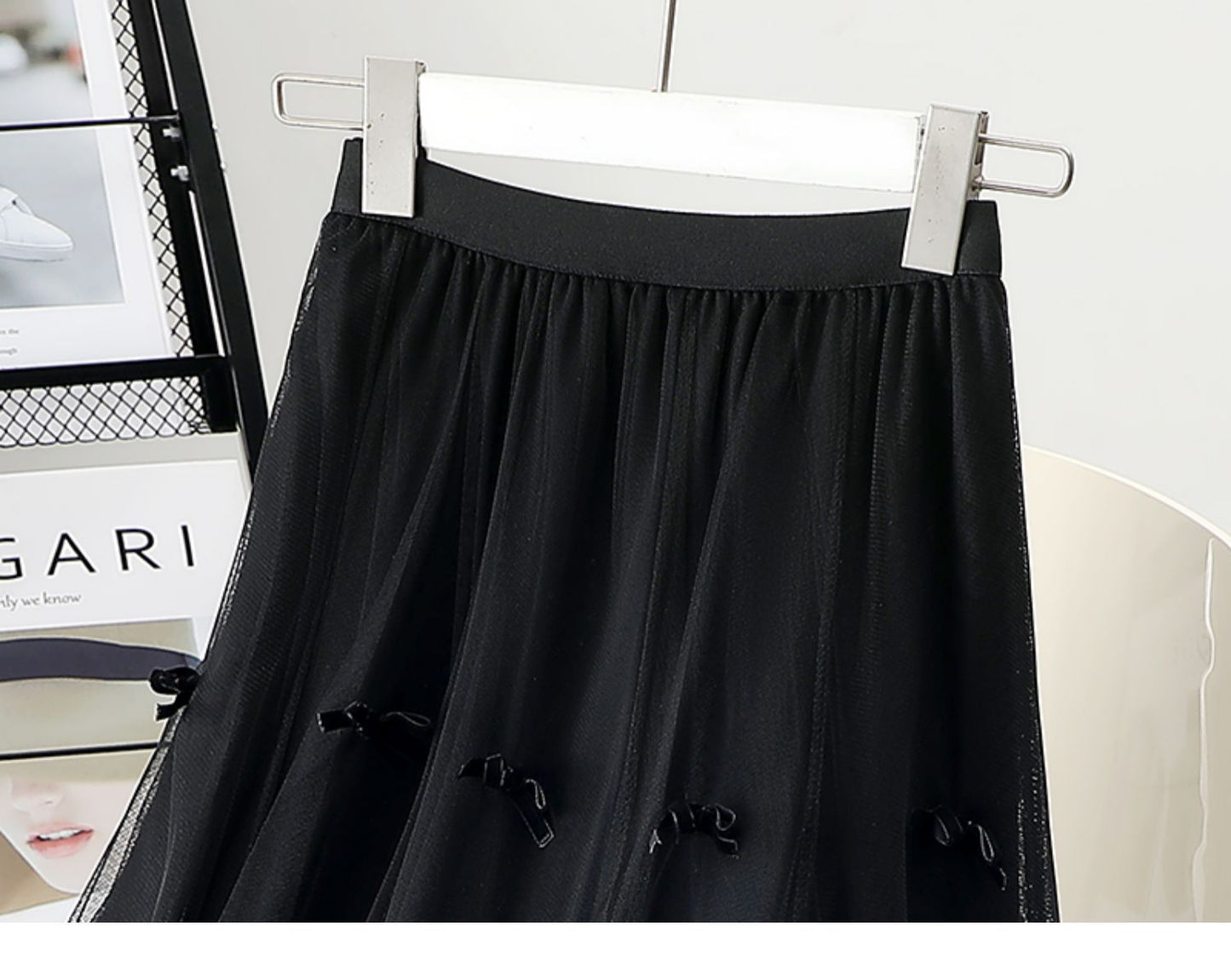 Bow Mesh Skirt Women's Mid-length
