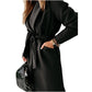 Extended Woolen Women's Coat Plus Size Lace Up