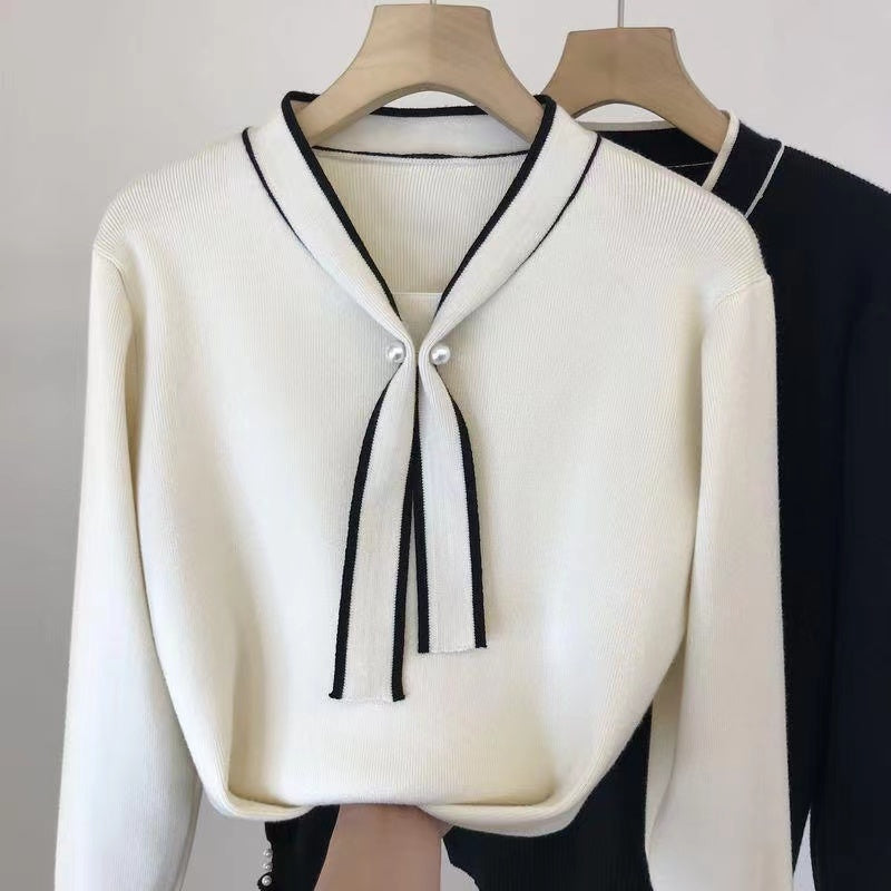 Thin Bottoming Shirt Gentle Lady's Bow Tie