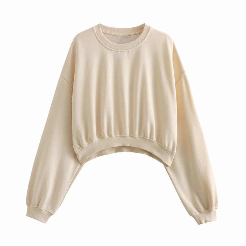 Vêtements d'automne pour femmes, couleur unie, pull court basique, pantalon de jogging à lacets et bande à la cheville