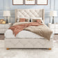 Upholstered Bed,Single Bed-3ft  90x190cm ,With Slatted Frame And Headboard, Button Upholstery, Rivet Upholstery, Wooden Legs, Linen, Beige