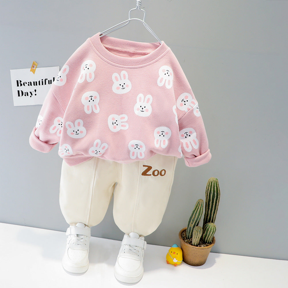 Ensemble deux pièces pour enfant, haut et pantalon imprimé dessin animé, automne