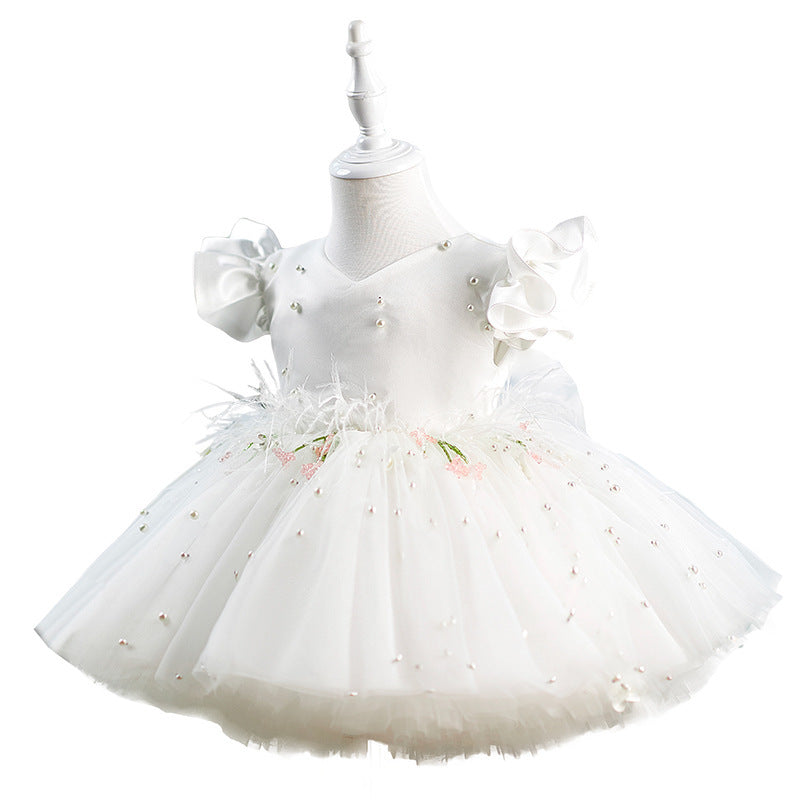 Girl All-match Casual Flounced Sleeve Beaded Pettiskirt