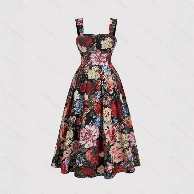 Women's Fashionable Slim-Fit Printed Strap Dress
