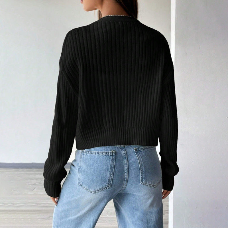 Women's Loose Long Sleeve Knitted Coat Solid Color Breasted Casual