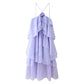 Summer Multi-color Laminated Halter Flower Decorative Sling Dress