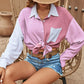 Net Red Wind Color Contrast Patchwork Pocket Drop-shoulder Long-sleeve Shirt