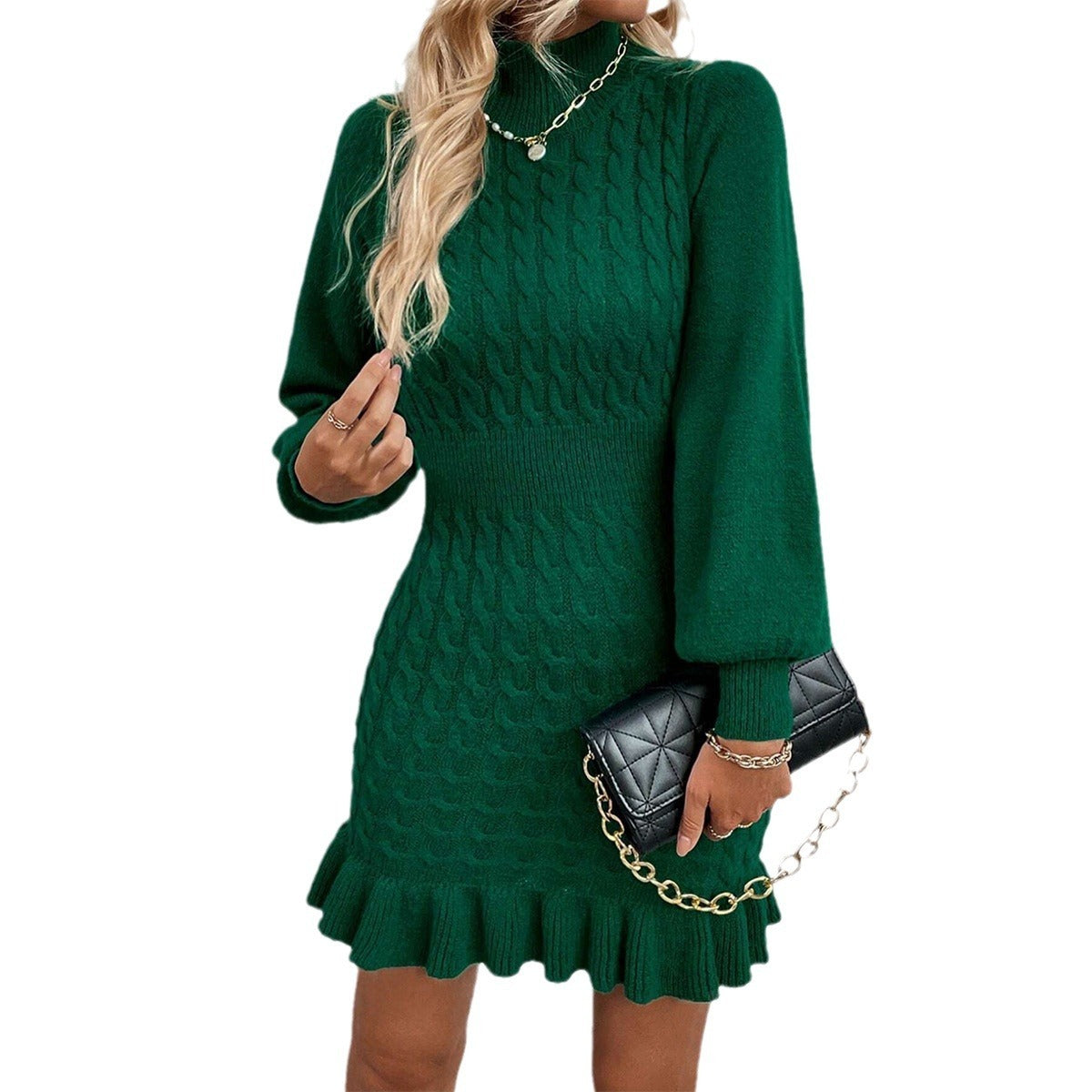 Fashion Women's Clothing Temperament Twisted Waist Solid Color Dress