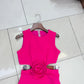 French Minority Vest Flower Midriff Outfit Hem Short Dress