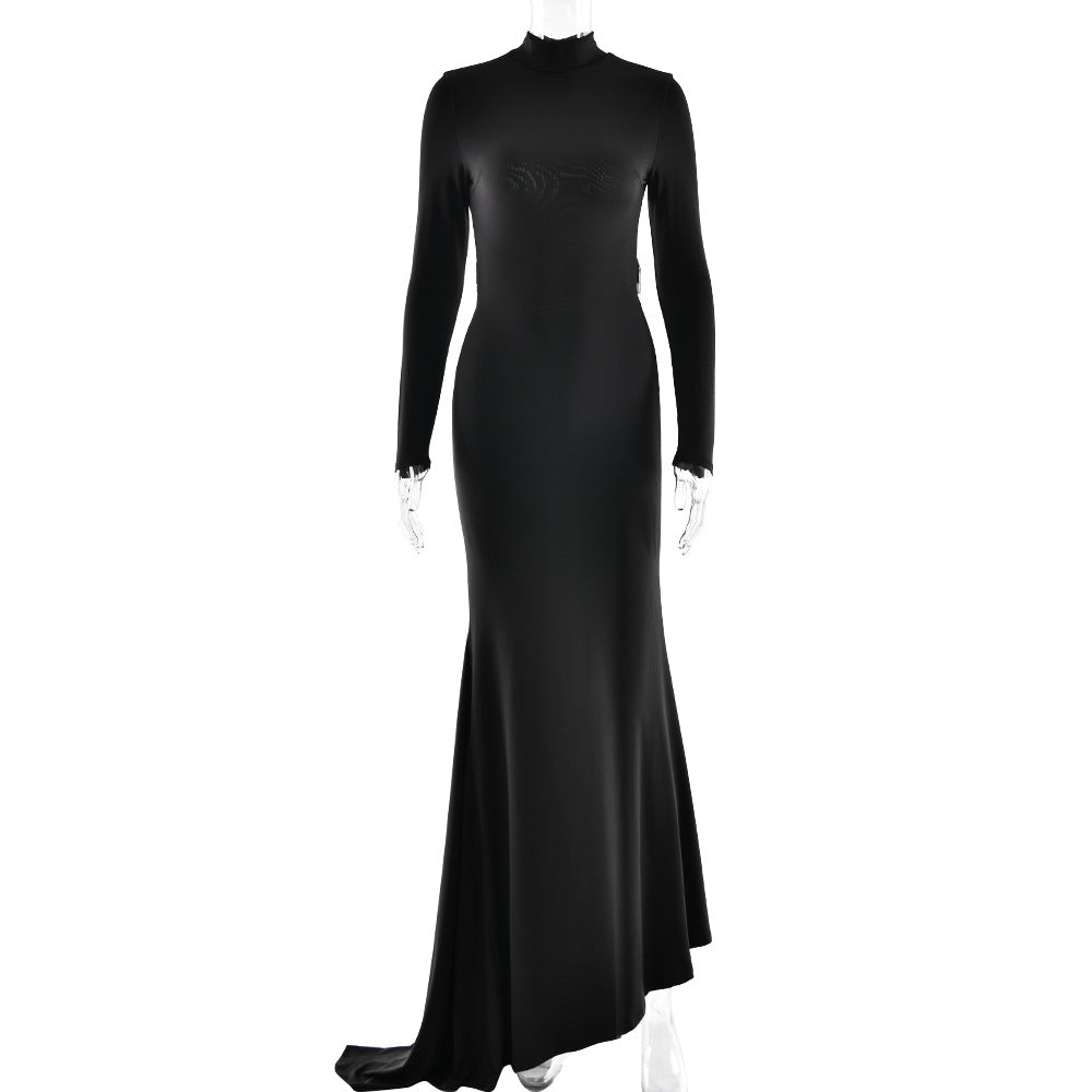 Winter Fashion Chic And Sexy Dress With A High Neck And Open Back