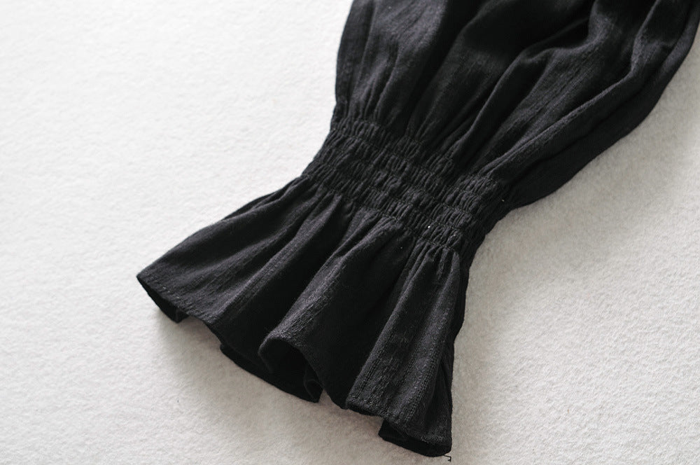 New Style Square Collar Lace Lantern Sleeve Short Shirt