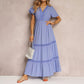 Maxi-style Long-sleeve Ruffled Flounce Sleeve V-neck Dress