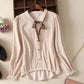 Cute Bow Top With Sweet Lace Long Sleeves