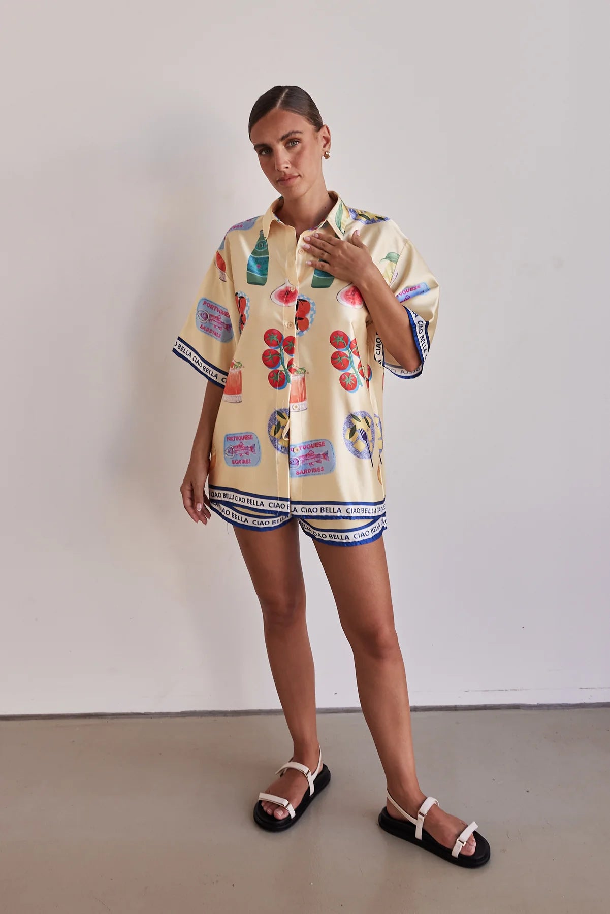 Casual Homewear Cartoon Lapel Cardigan Short Sleeve Shorts Suit