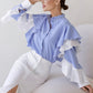 Women's Fashionable All-match Elegant French Striped Ruffled Shirt