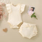 White Flounced Sleeve Shorts Suit