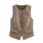 New Plaid Sleeveless Round Neck Slim Vest Top