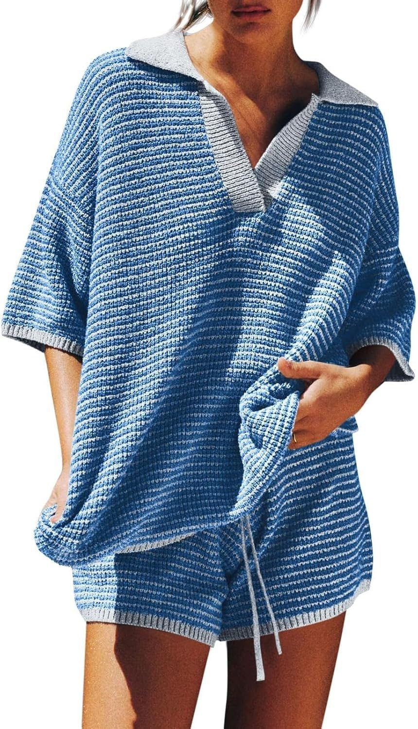 Loose Knitted Top High Waist Knit Shorts Suit