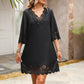 Half Sleeve A- Line Fashion Lace V-neck Dress