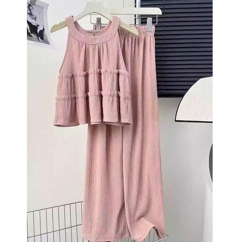 Women's Loose-Fit Casual Straight-Leg Pants Two-Piece Set