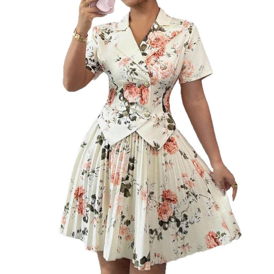 New Springautumn Womens Fashion Versatile Set Elegant Floral-print Casual Two-piece Outfit