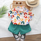 Costume d'été à manches courtes, chemise imprimée, short, costume deux pièces