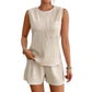 Solid Color Sleeveless Round Neck Vest Shorts Set