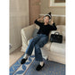 Embroidered Bow Cute Teenage Leisure Blue Jeans