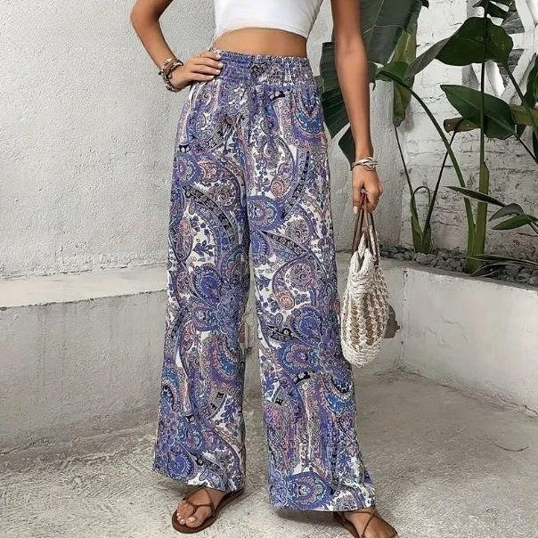 Pantalon large à imprimé cachemire bohème