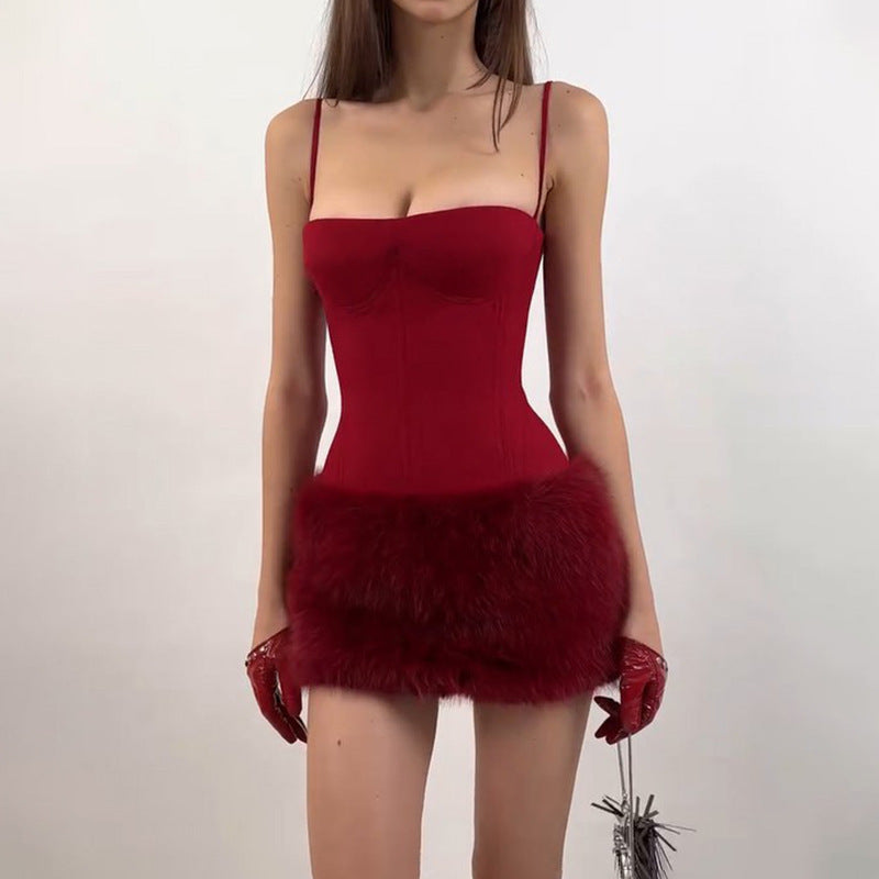 Robe fourreau sexy à bretelles spaghetti et enveloppante pour la poitrine, style européen et américain, idéal pour Noël et le Nouvel An