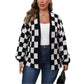 Contrast Patchwork Chessboard Plaid Loose Casual Sweater Coat