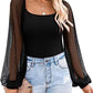 Women's Lantern Sleeve Stitching Slim Top