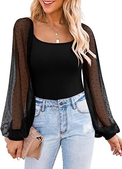 Women's Lantern Sleeve Stitching Slim Top