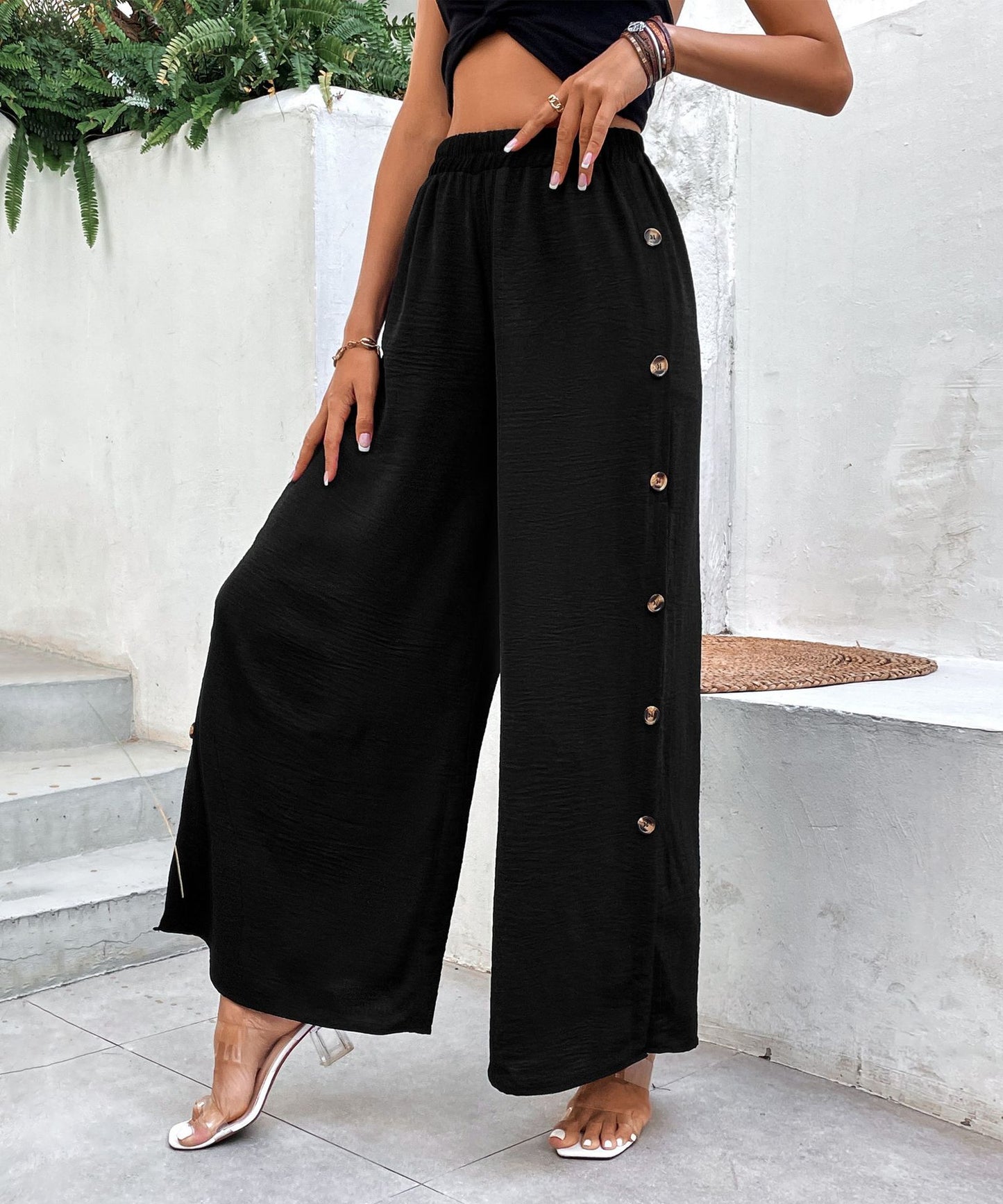 Pantalon large taille haute tendance pour femme