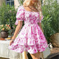 Short Sleeve Waist-controlled Ruffled Sleeve Pleated A- Line Jumpsuit