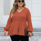Doll Shirt V-neck Hollow Striped Polar Fleece Lantern Sleeve Bottoming Shirt