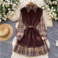 Women's Fashion Retro Color-contrast Check Suit