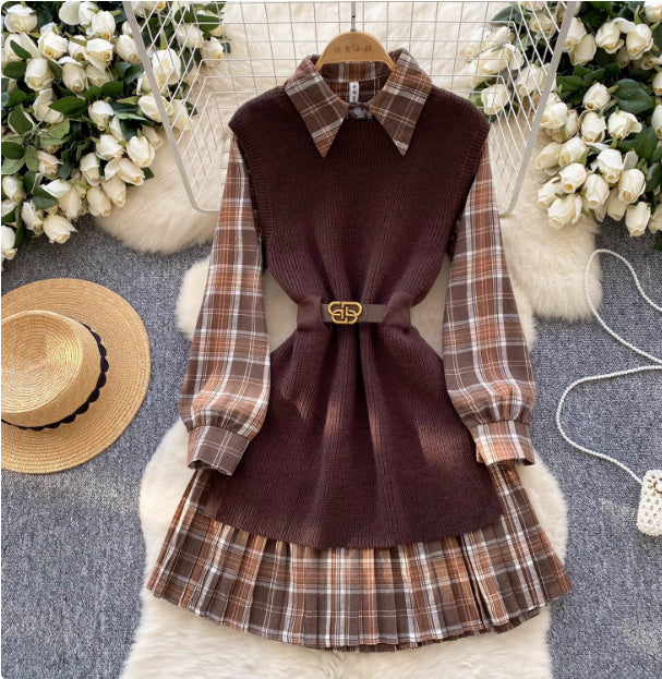 Women's Fashion Retro Color-contrast Check Suit