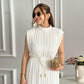 Fashionable Simple Half Turtleneck Waist-controlled Lace-up Midi Dress