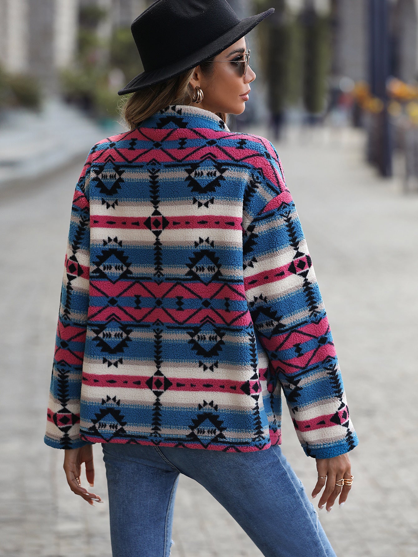 New Casual Plush Women's Loose Single Breasted Geometric Coat
