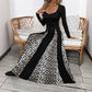 Elegant Retro Style Square Collar Long Sleeve Leopard Splicing Dress