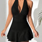 Deep V-neck Low-cut Tummy-covering Slimming Halter Dress