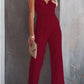 Solid Color Lace Stitching Sleeveless Casual Suspender Jumpsuit