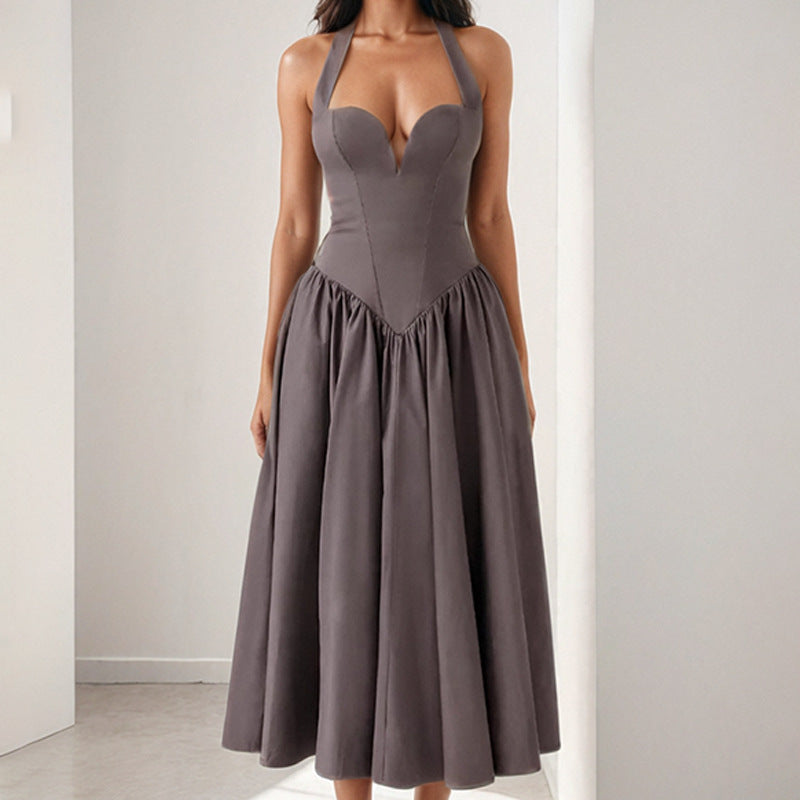 Women's Elegant Sexy And Alluring Halterneck Backless Lace Up Dress