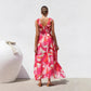 Women's Printed V-neck Large Swing Suspender Dress