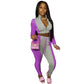 Ensemble deux pièces pantalon de sport multicolore à empiècements pour femme