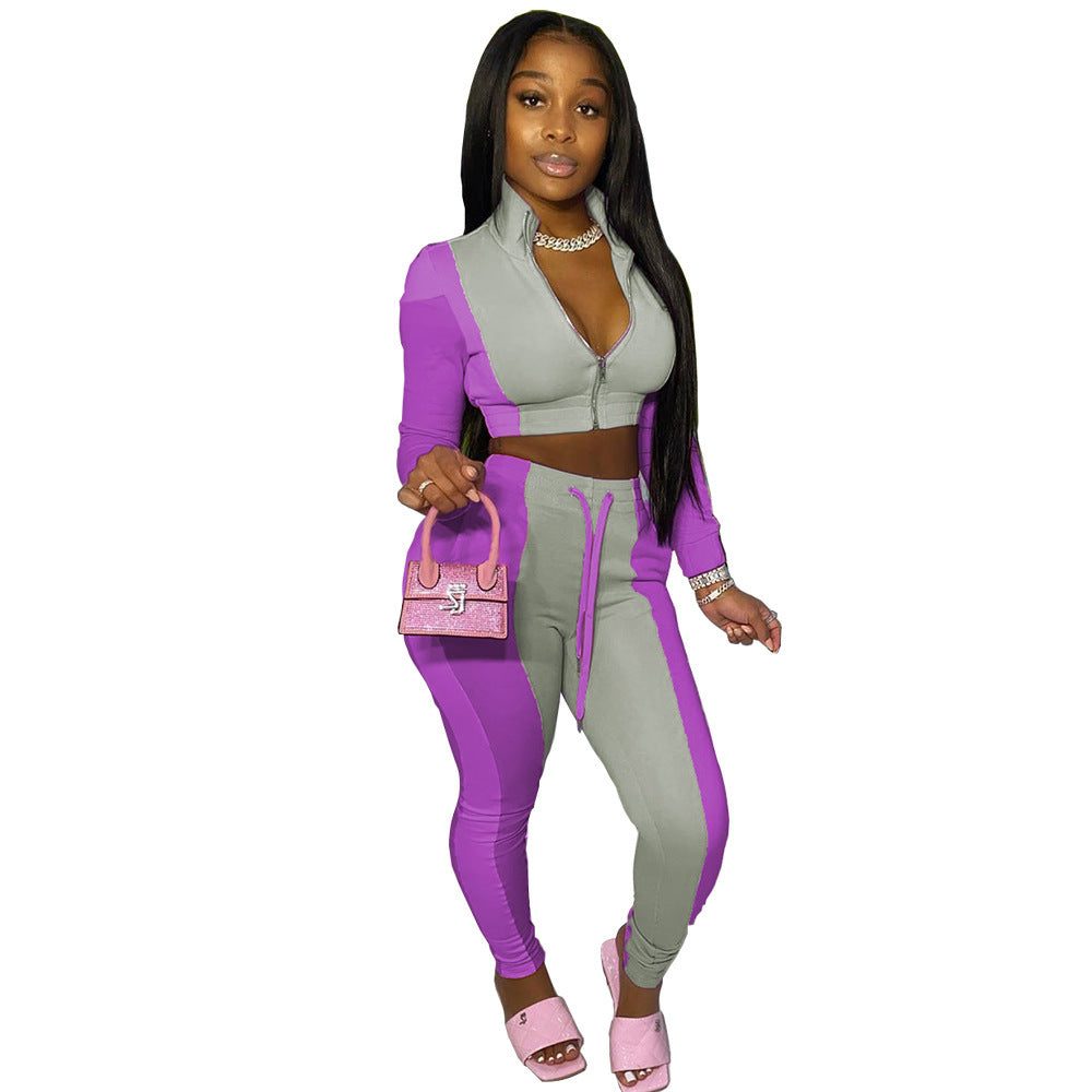 Ensemble deux pièces pantalon de sport multicolore à empiècements pour femme