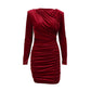 Suede Shoulder Cutout Gathered Long Sleeve Pack Hip Dress