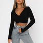Women's Clothing Cross V-neck Stitching Slim-fit Long-sleeved Bottoming Shirt